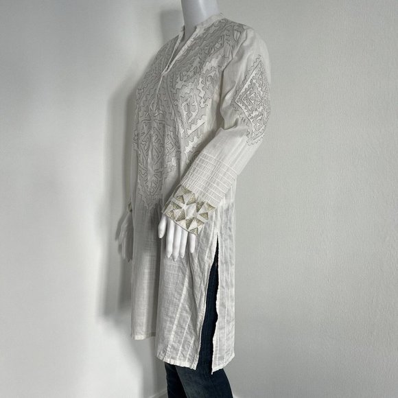 Khaadi Womens Kameez Top Size 8 White Geometric Gold Thread Embroidered Pakistan - Picture 8 of 13